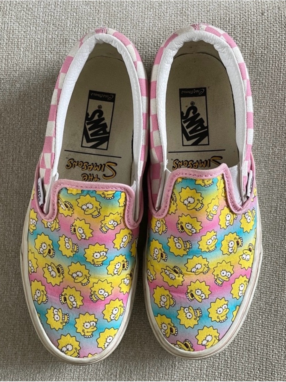 Vans Kids Slip-On Sneakers in Yellow Pink Blue Lisa Simpson Print